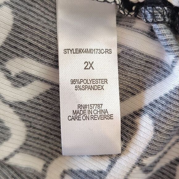 Jolie & Jolie Black White Chain Printed Side Tie Ruching Blouse 2X NWT - Picture 11 of 12